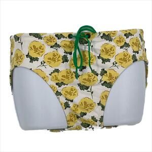 Bikini Bottom Swimsuit in Rose Print  in White and Yellow Size Medium